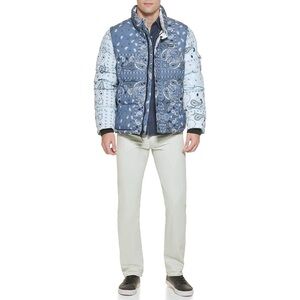 Levi's Paisley Bandana Print Indigo Wash Bubble Puffer Jacket Size XL